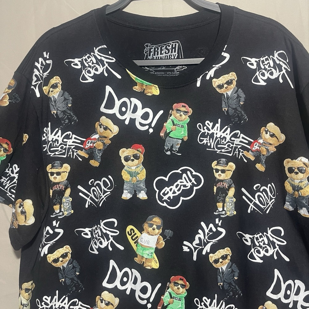 Fresh Laundry - Dope Savage Gangstar Bear Hip Hop Black Men's X Large "Y2K"